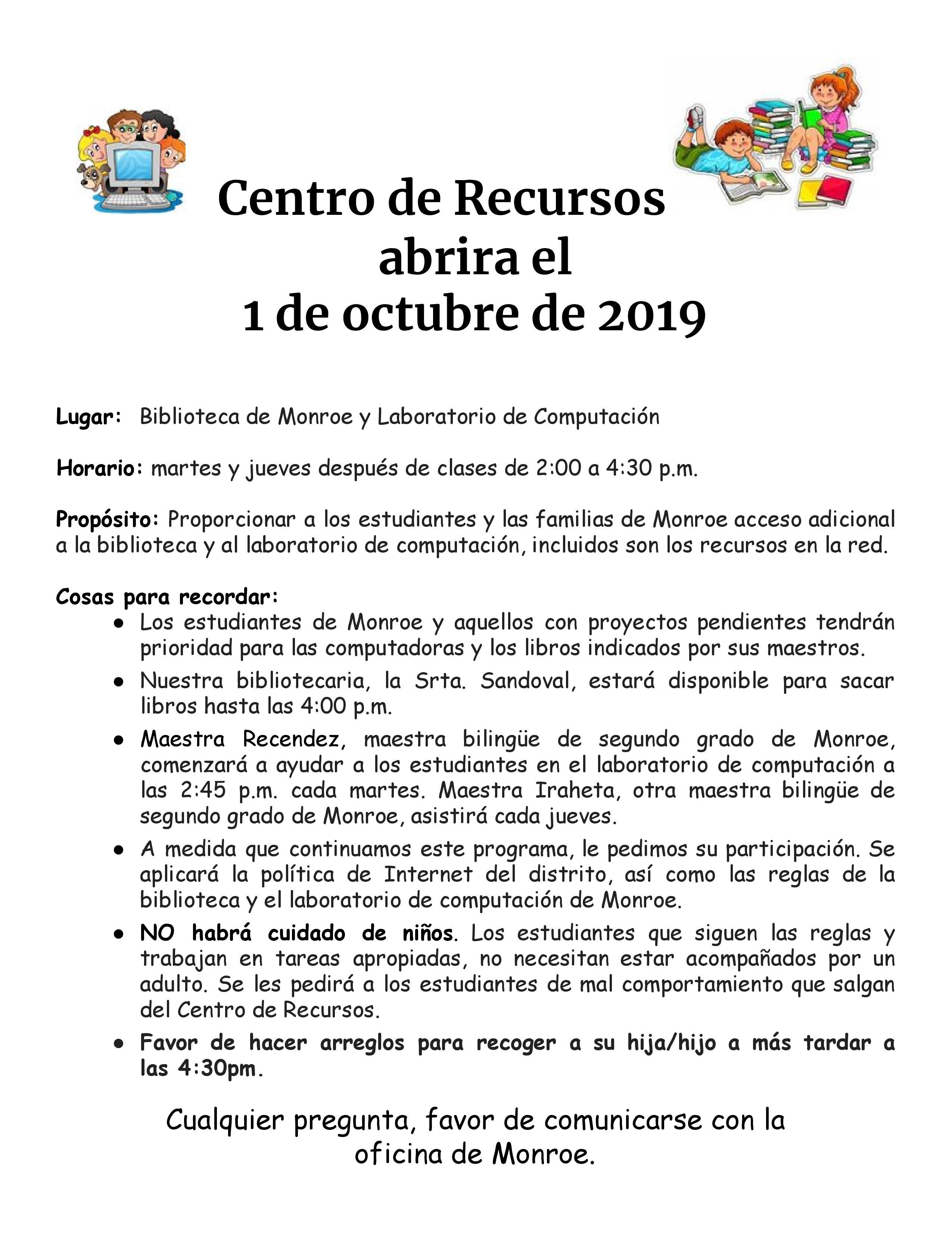Resource Center Flyer - Spanish